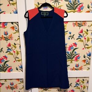 Chic Shift Blue Dress with Coral Accents
